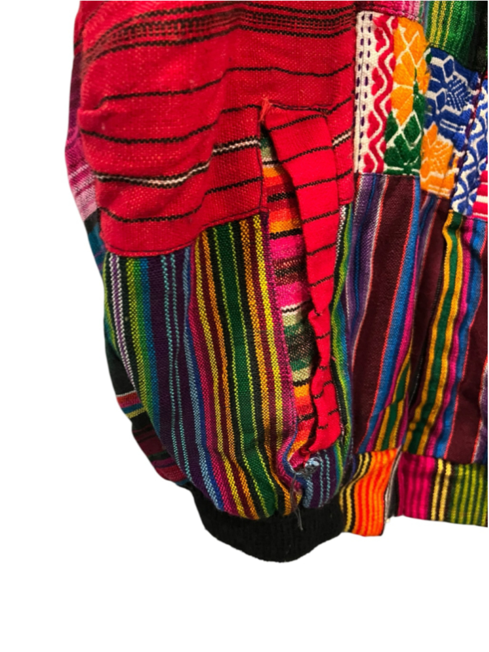 Vintage 90s Guatemalan Patchwork Bomber Jacket Woven Boho Hippie Festival Medium - Picture 6 of 13
